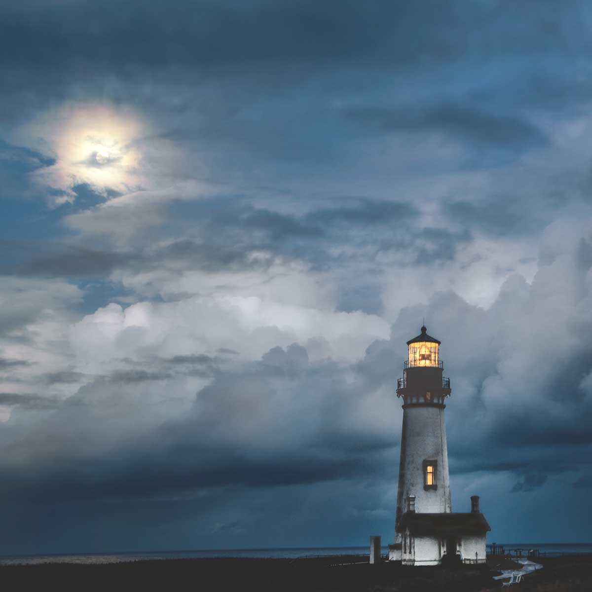 Lighthouse in Moonlight by artist  D. Burt