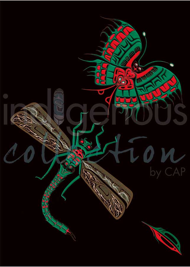 Heiltsuk Dragonfly & Butterfly – Same World by artist Fred Anderson