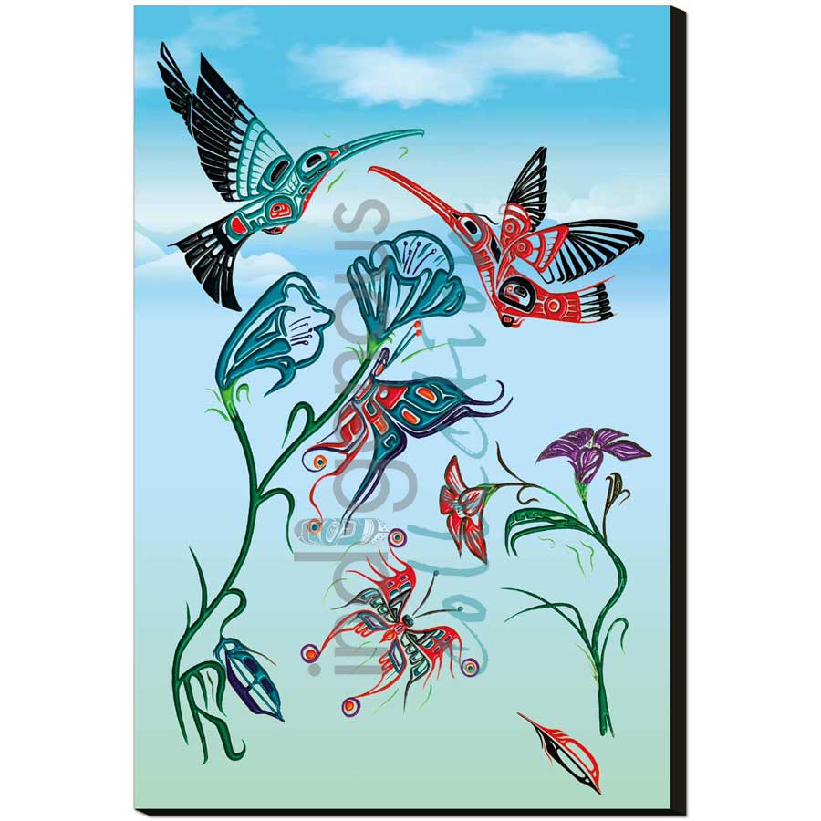 Heiltsuk Hummingbirds and Butterflies - Sharing The Joy by artist Fred Anderson - Heiltsuk/Wuikinuxv. Indigenous Collection