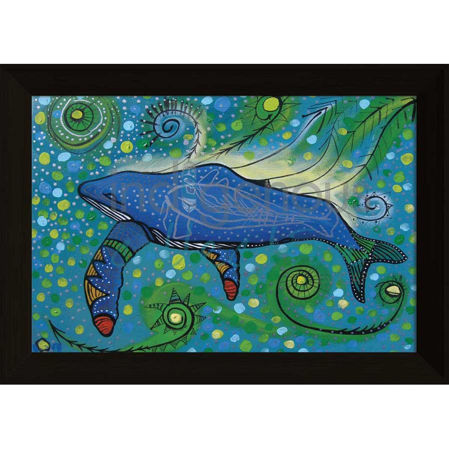 Humpback Swimming with Yellow Bubbles by artist Alan Syliboy - Mi'kmaq. Indigenous Collection