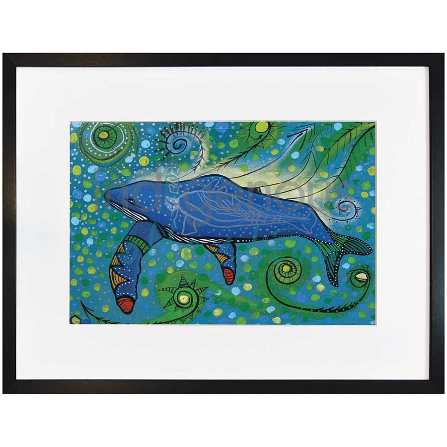 Humpback Swimming with Yellow Bubbles by artist Alan Syliboy - Mi'kmaq. Indigenous Collection