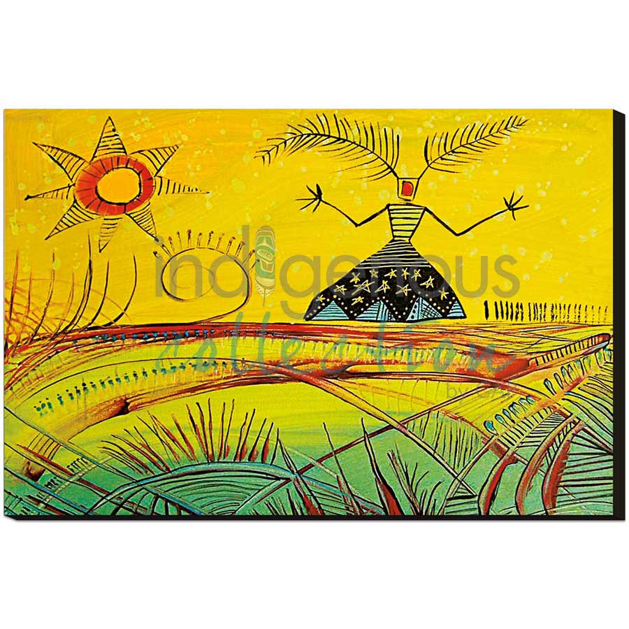 Mi’kmaq Woman with Star Dress by artist Alan Syliboy - Mi'kmaq. Indigenous Collection