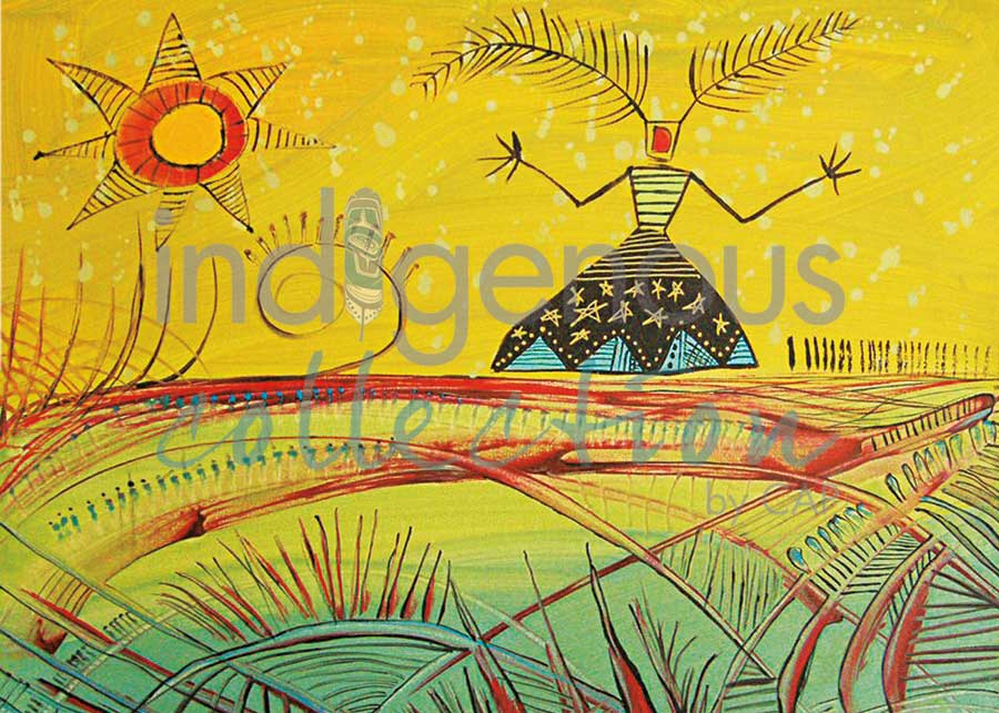 Mi’kmaq Woman with Star Dress by artist Alan Syliboy