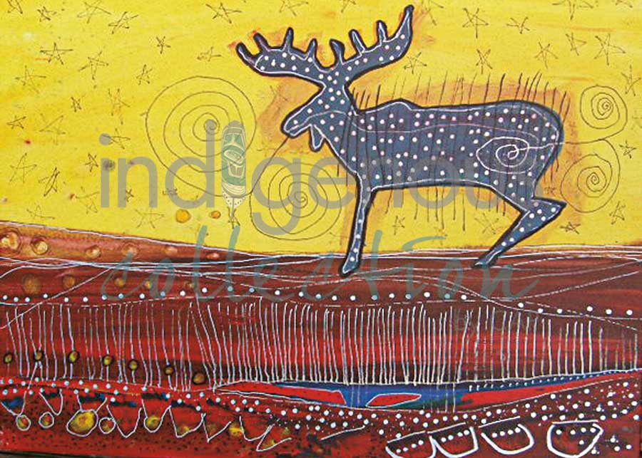 Green Moose in Yellow Light by artist Alan Syliboy