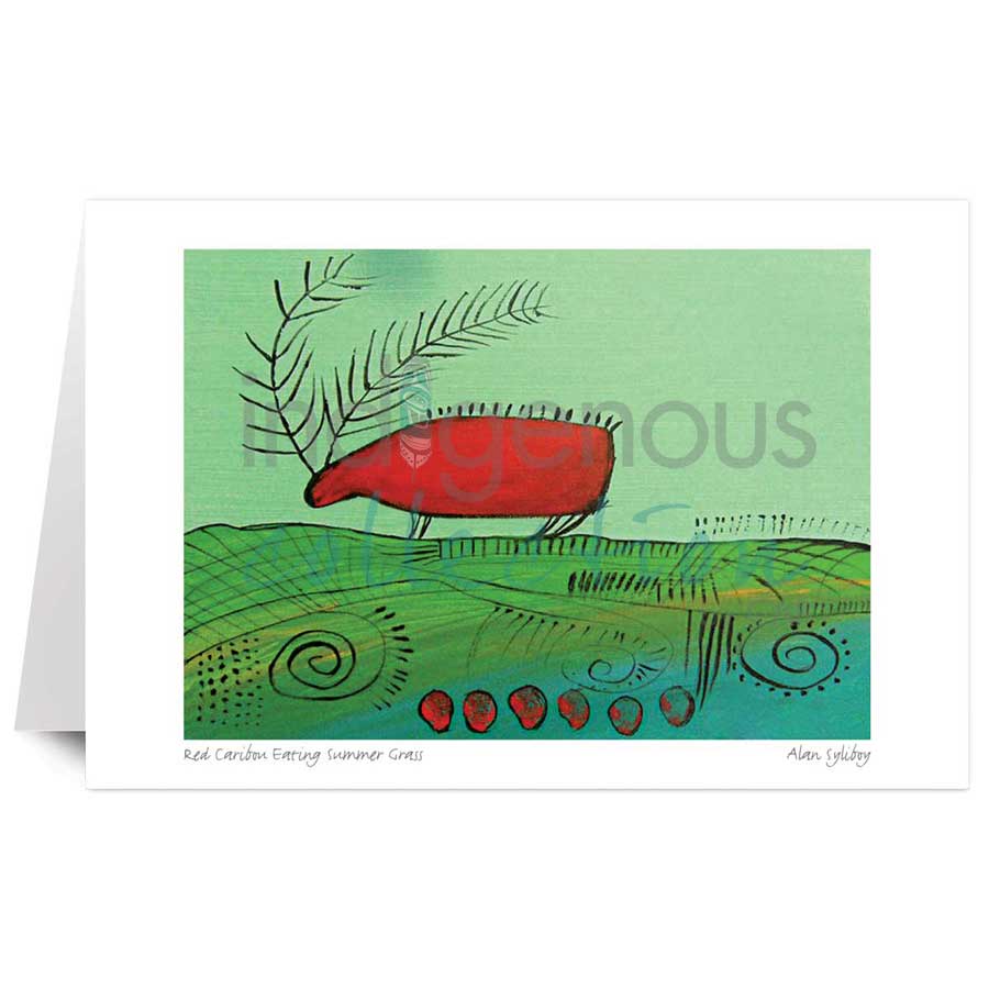Red Caribou Eating Summer Grass by artist Alan Syliboy