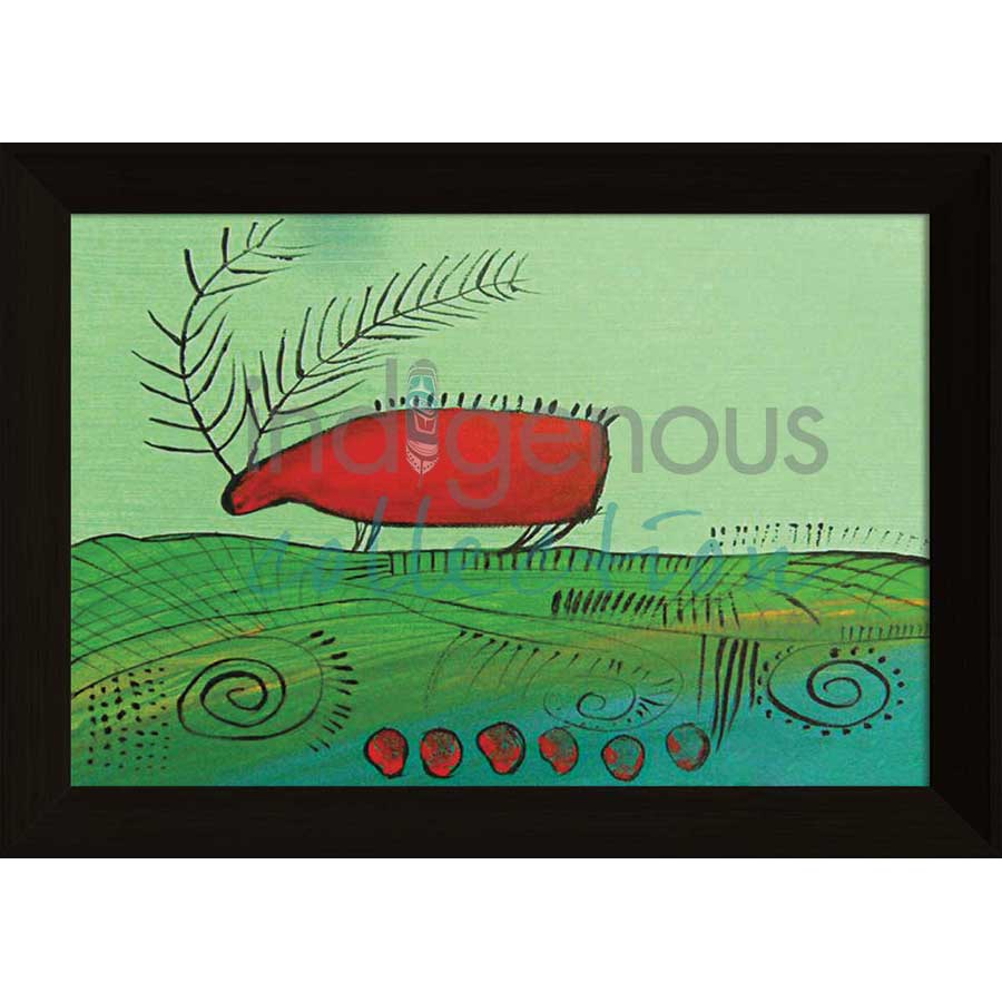 Red Caribou Eating Summer Grass by artist Alan Syliboy - Mi'kmaq. Indigenous Collection
