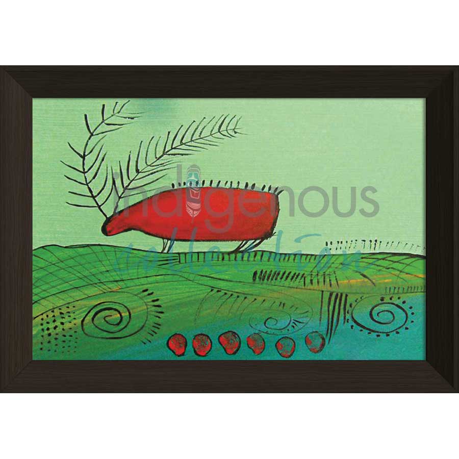 Red Caribou Eating Summer Grass by artist Alan Syliboy - Mi'kmaq. Indigenous Collection