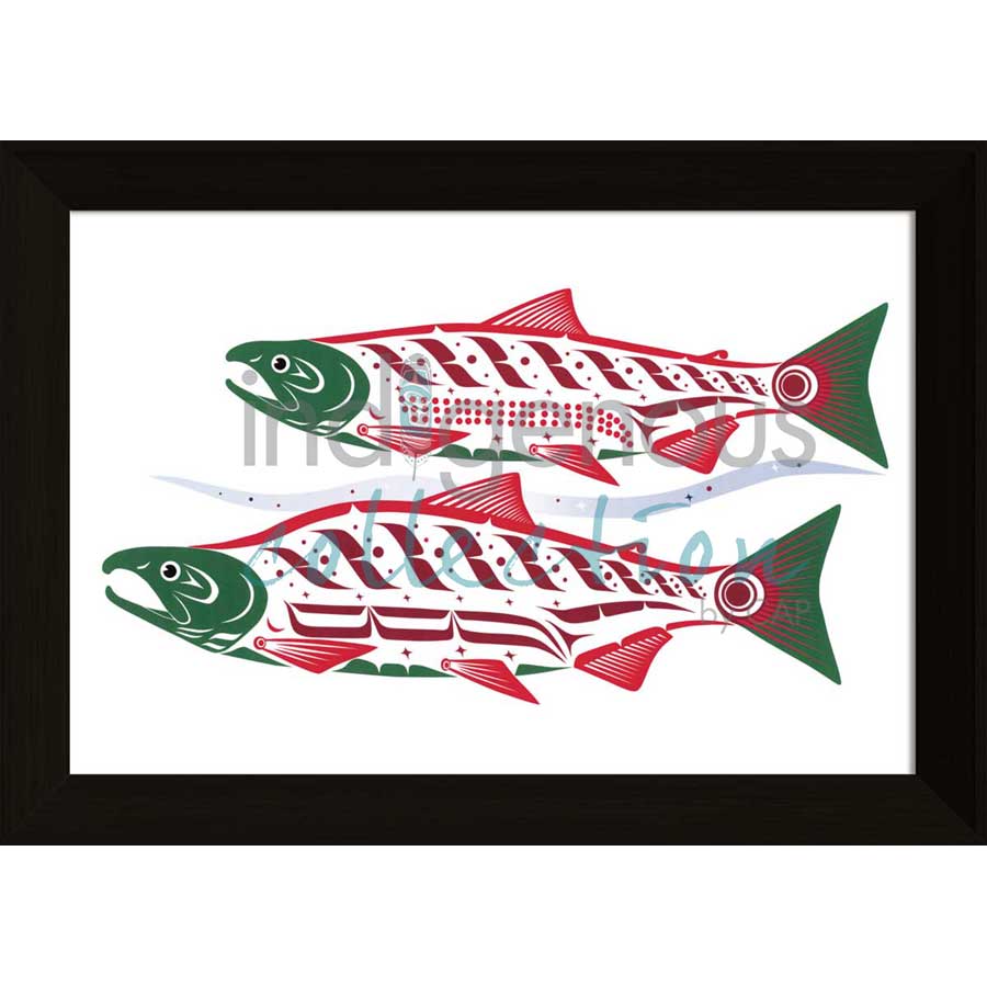 Natural Spawning Sockeye by artist Clarence Mills - Haida. Indigenous Collection