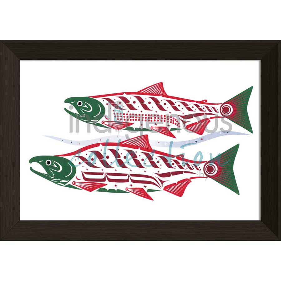 Natural Spawning Sockeye by artist Clarence Mills - Haida. Indigenous Collection