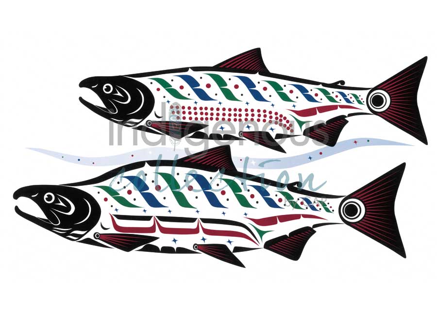 Haida Spawning Sockeye by artist Clarence Mills