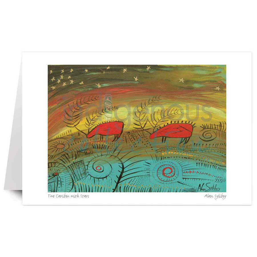 Two Caribou with Stars by artist Alan Syliboy