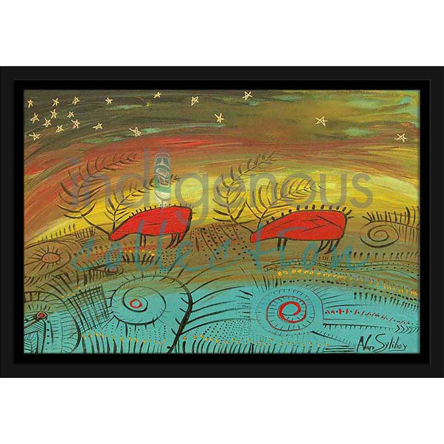 Two Caribou with Stars by artist Alan Syliboy - Mi'kmaq. Indigenous Collection