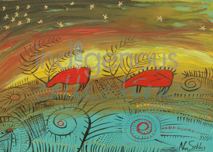 Two Caribou with Stars by artist Alan Syliboy