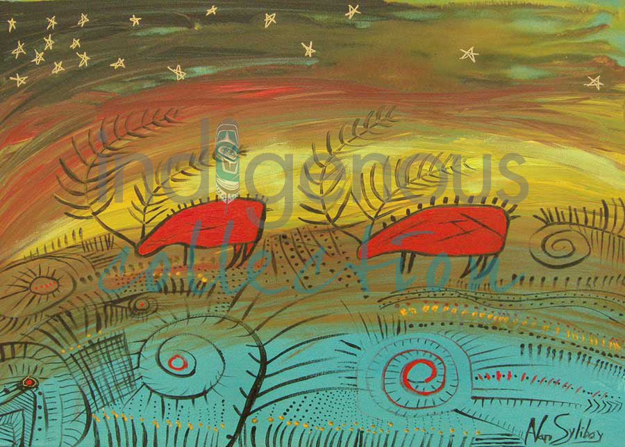 Two Caribou with Stars by artist Alan Syliboy
