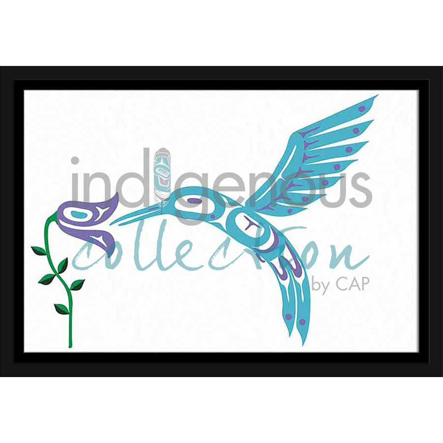Blue Hummingbird & Flower by artist Pauline Bull - Interior Salish. Indigenous Collection
