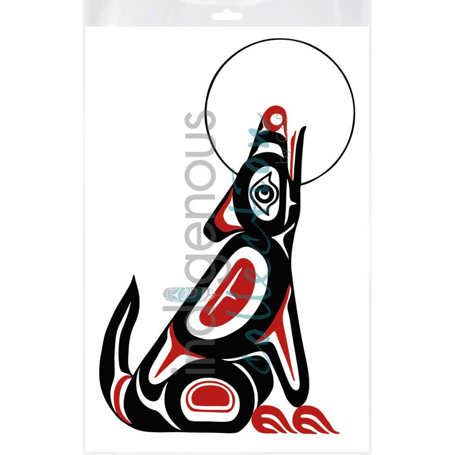Wolf Howling At Moon by artist Pauline Bull - Interior Salish. Indigenous Collection
