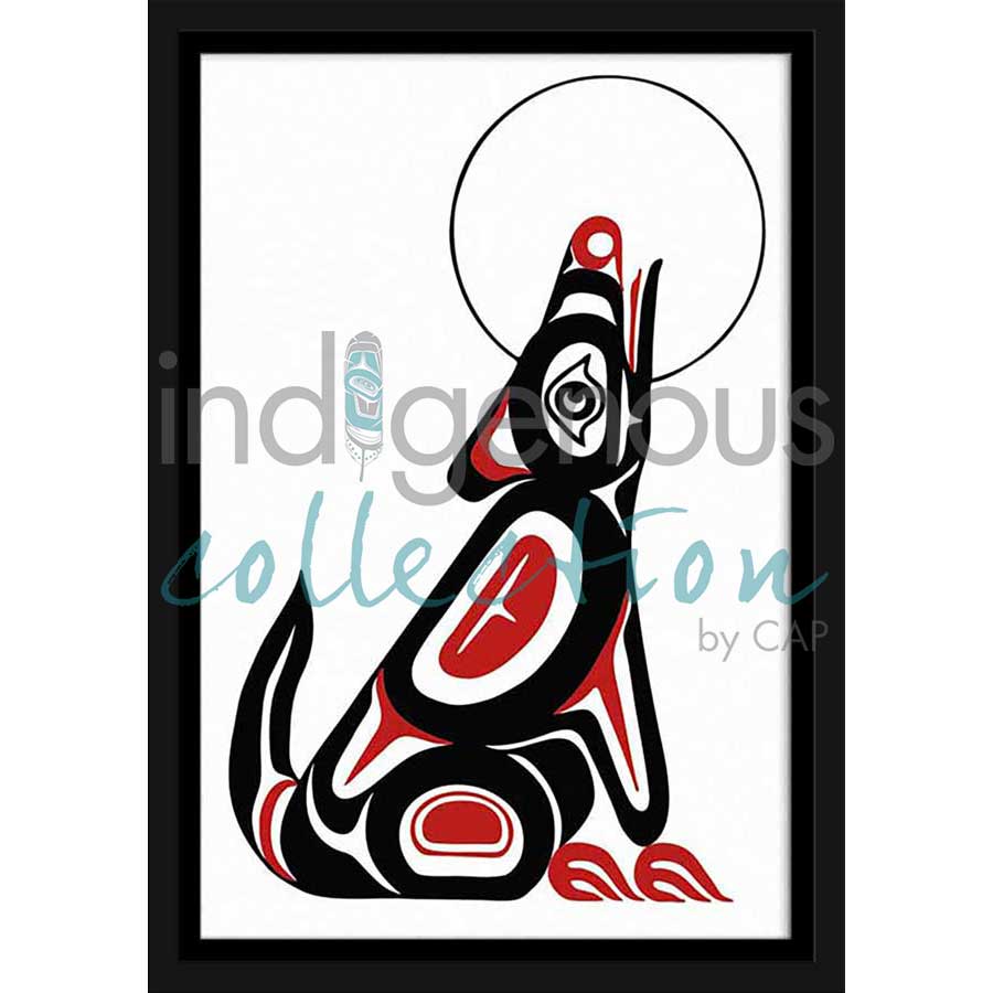 Wolf Howling At Moon by artist Pauline Bull - Interior Salish. Indigenous Collection