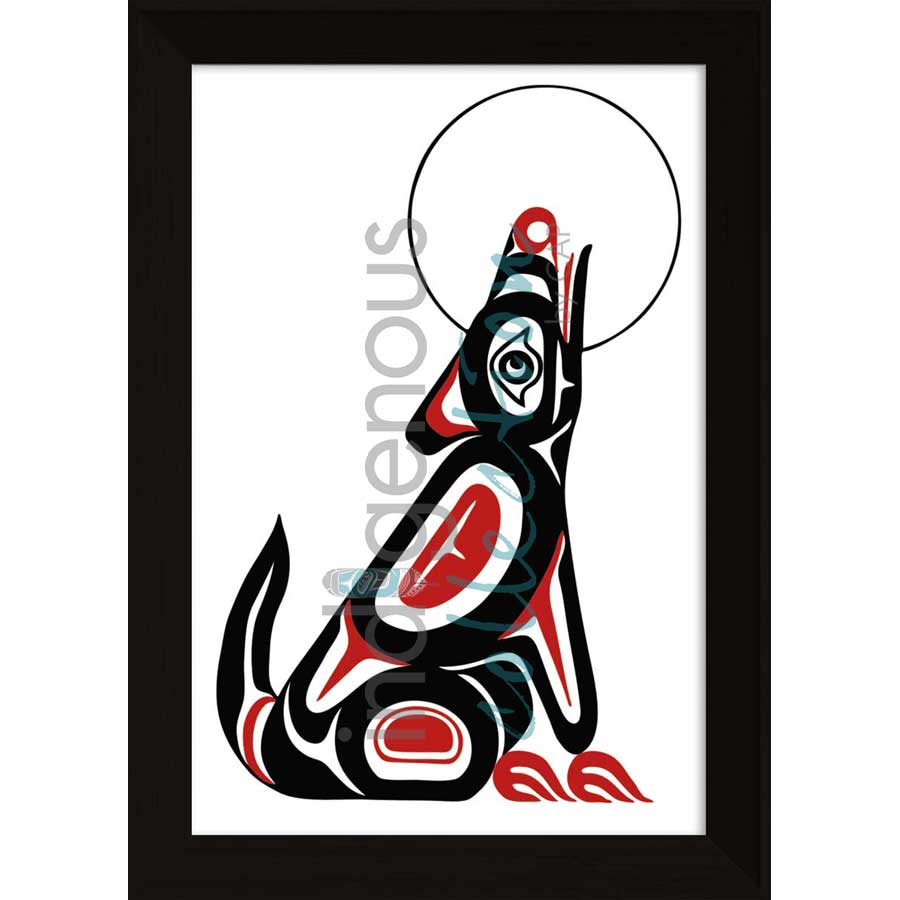 Wolf Howling At Moon by artist Pauline Bull - Interior Salish. Indigenous Collection