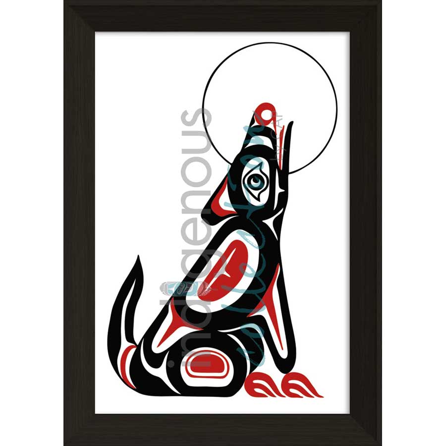 Wolf Howling At Moon by artist Pauline Bull - Interior Salish. Indigenous Collection