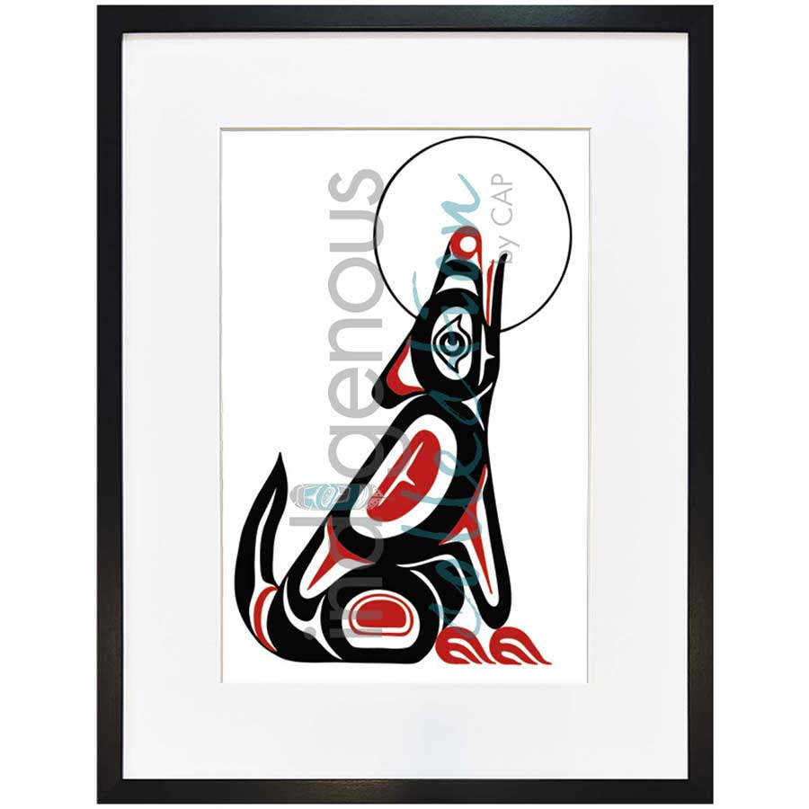 Wolf Howling At Moon by artist Pauline Bull - Interior Salish. Indigenous Collection