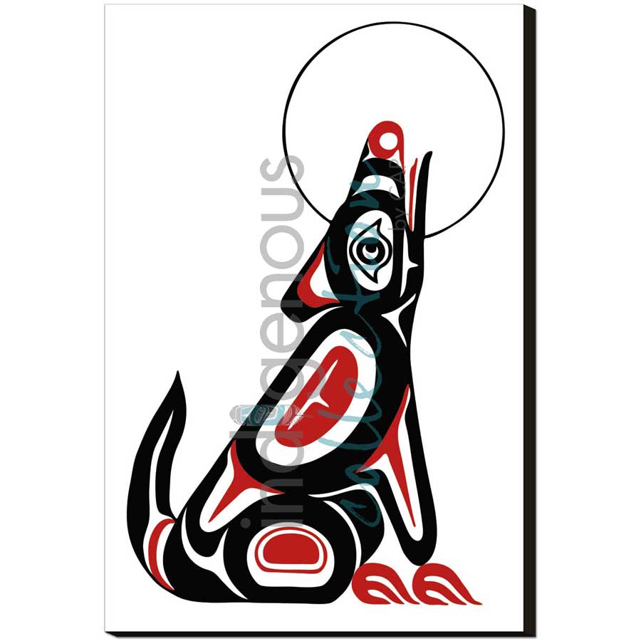 Wolf Howling At Moon by artist Pauline Bull - Interior Salish. Indigenous Collection
