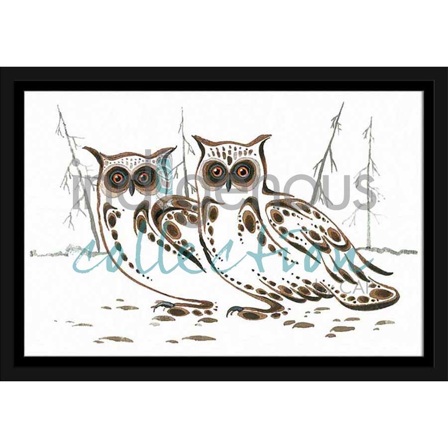 Long Eared Owls by artist Ray Baptiste - Ojibway. Indigenous Collection