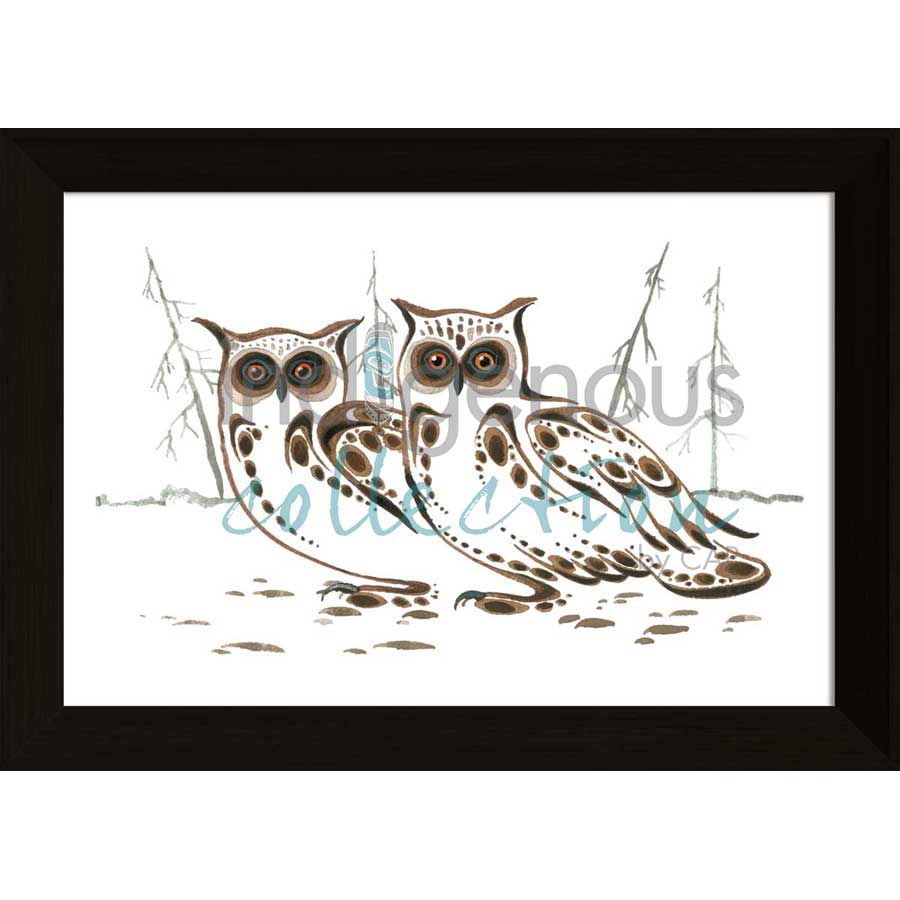 Long Eared Owls by artist Ray Baptiste - Ojibway. Indigenous Collection