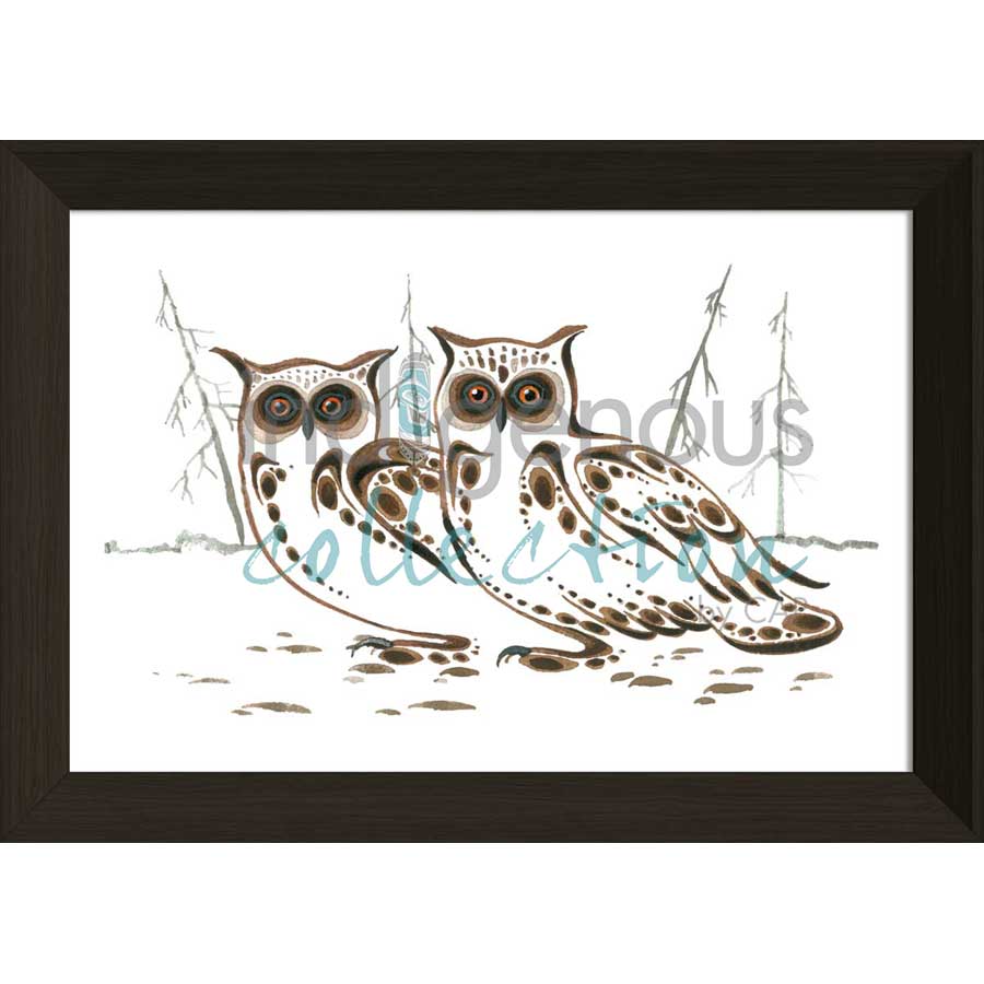 Long Eared Owls by artist Ray Baptiste - Ojibway. Indigenous Collection