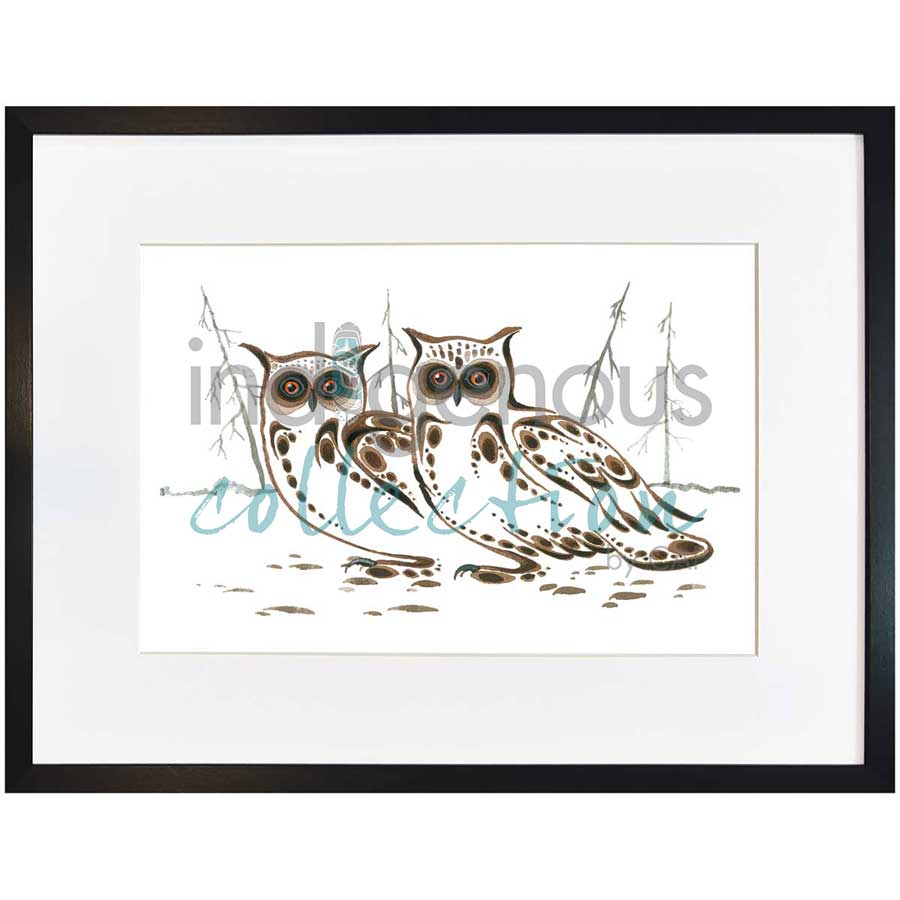Long Eared Owls by artist Ray Baptiste - Ojibway. Indigenous Collection